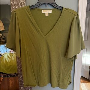 Michael Kors V-Neck Olive Blouse